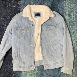 light wash denim sherpa jacket